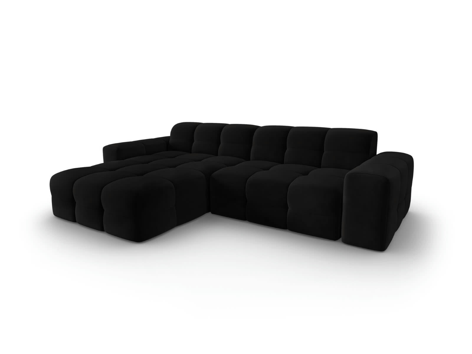 KENDAL - Canapé d'angle gauche 4 places en tissu velours noir