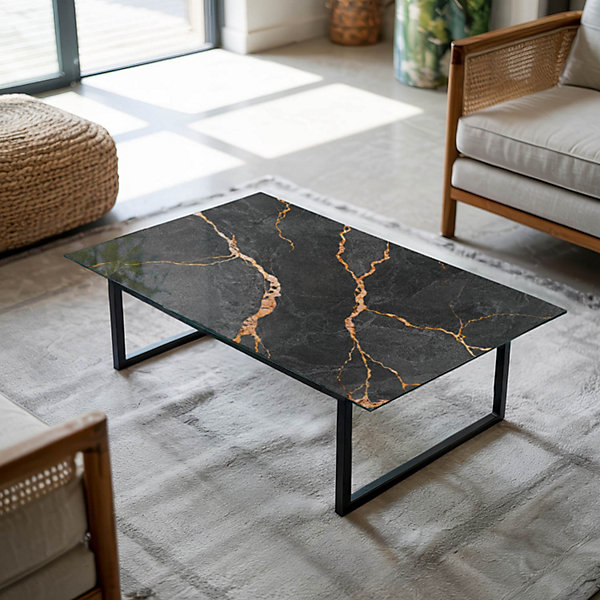Dessus de table en verre trempé Wallfluent 120x80 cm Motif marbré avec veines