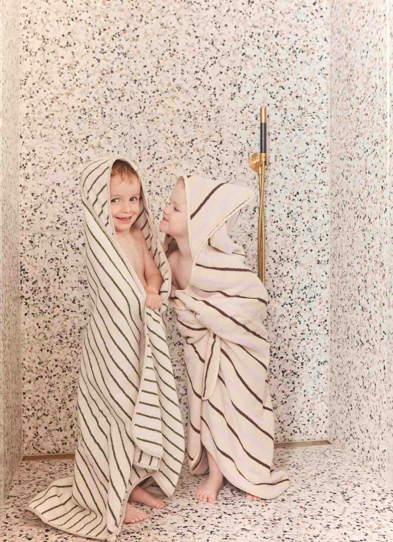 raita - Serviette de bain avec capuche rayée marron coton organique 100x100cm