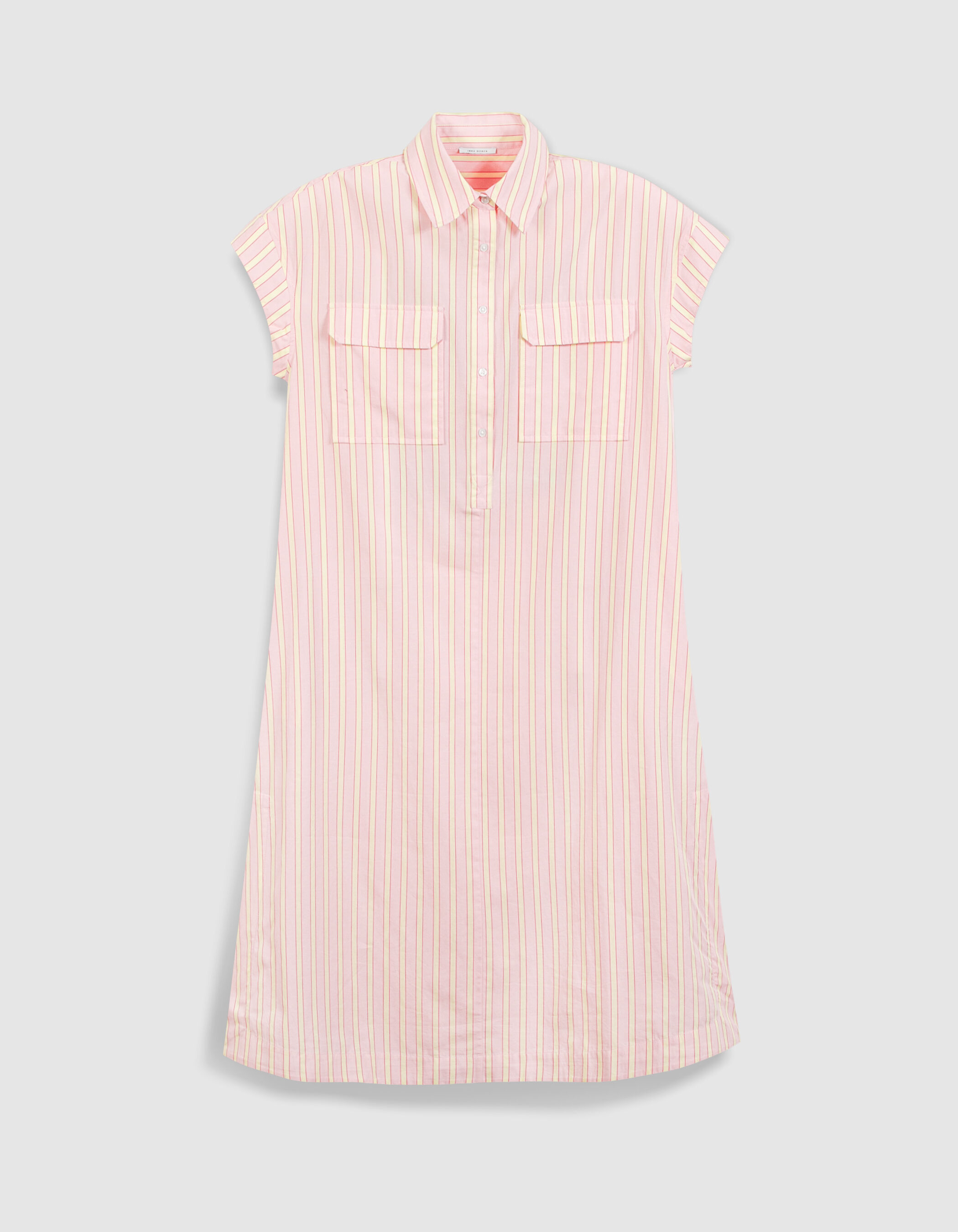 Robe chemise midi rose motif rayures Femme