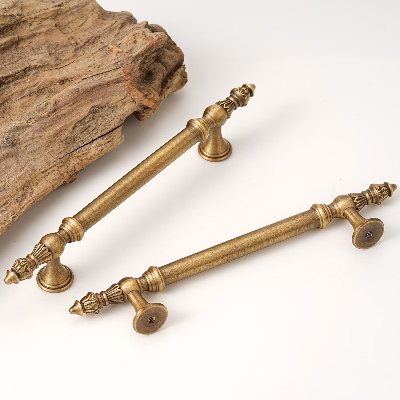 Brushed Antique Brass Cabinet Pull, Oval & Round Drawer Knob, Solid Brass Hardware Handle