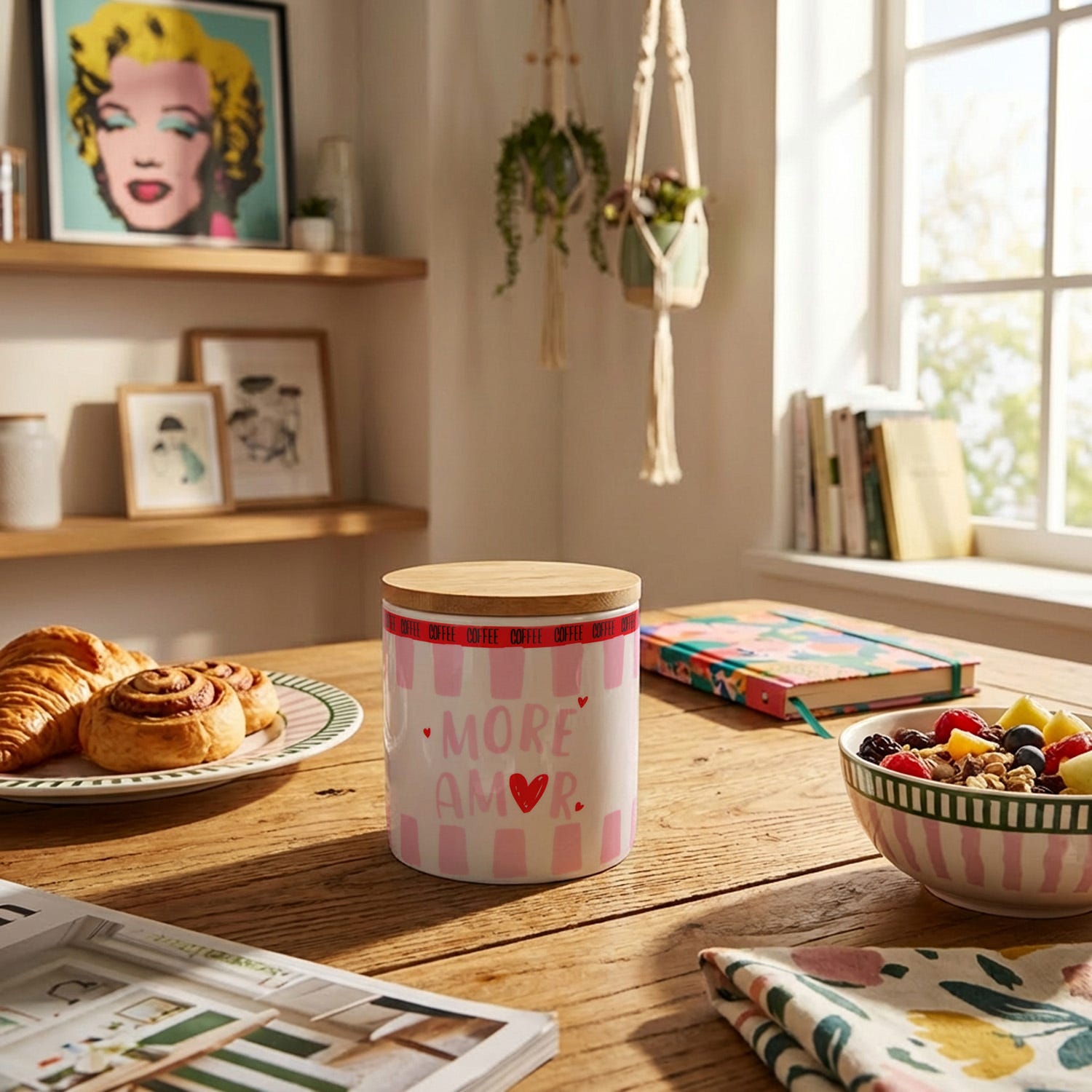 Barattolo ceramica e bambù More Amor Color Bloom