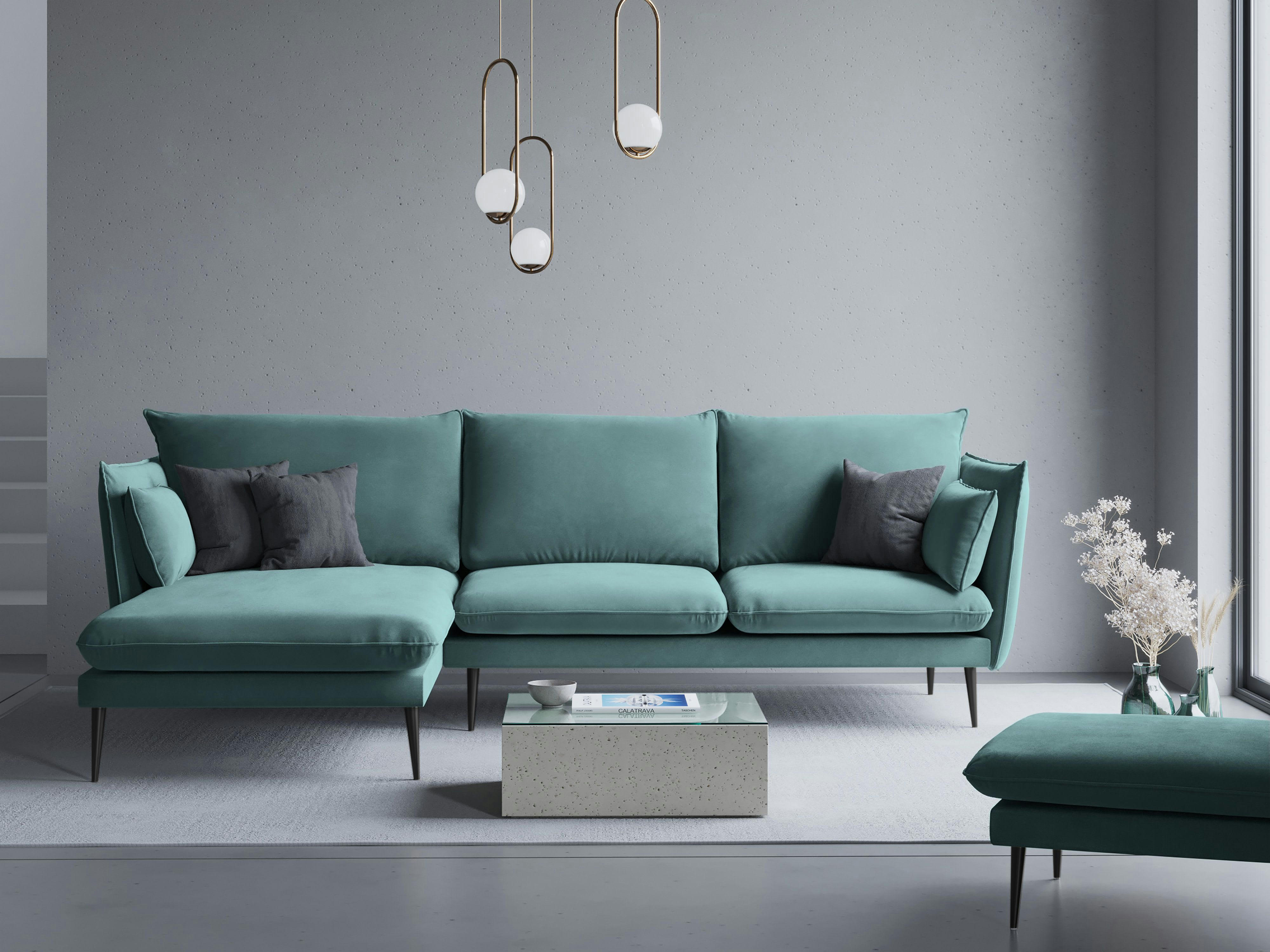 AGATE - Canapé d'angle 4 places en velours pétrole