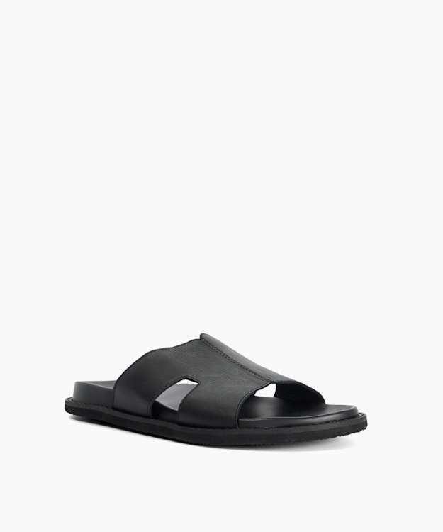 Ishaa Black - Leather Slip On Sandals