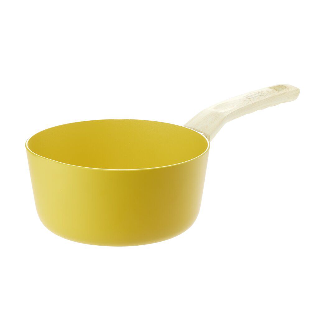 Casserole revêtement céramique jaune poignée effet bois Ø18cm