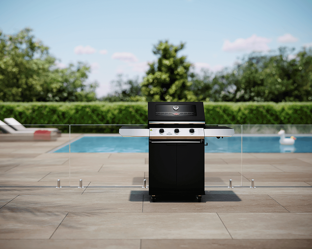 BeefEater 1200 Series 3 Burner BBQ & Trolley - Black Enamel