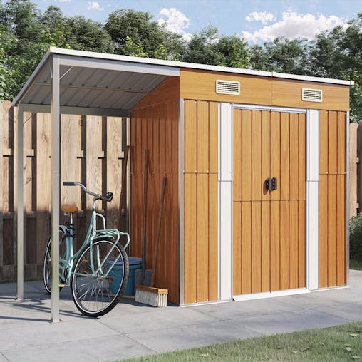 NNEVL Garden Shed with Extended Roof Light Brown 277x110.5x181 cm Steel