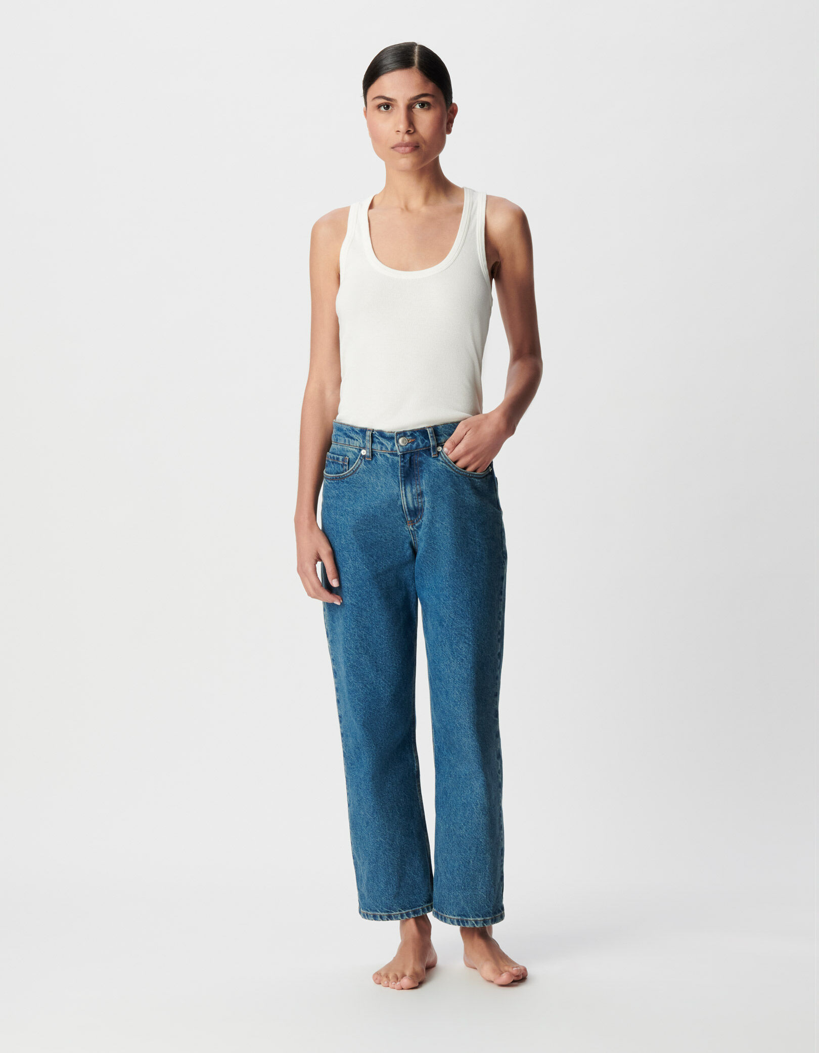 Jean boyfriend bleu longueur cropped Charlotte Femme