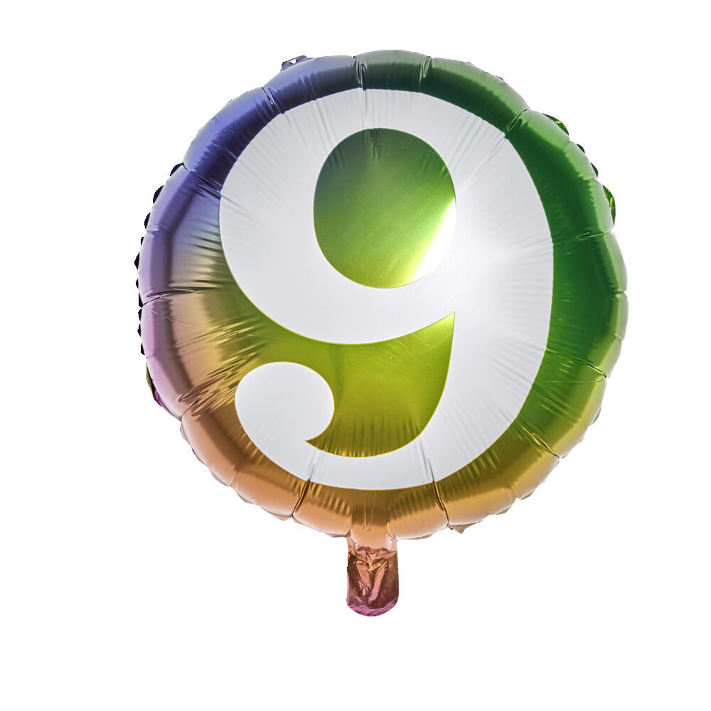 Ballon alu chiffre 9 métallisé multicolore Ø45cm