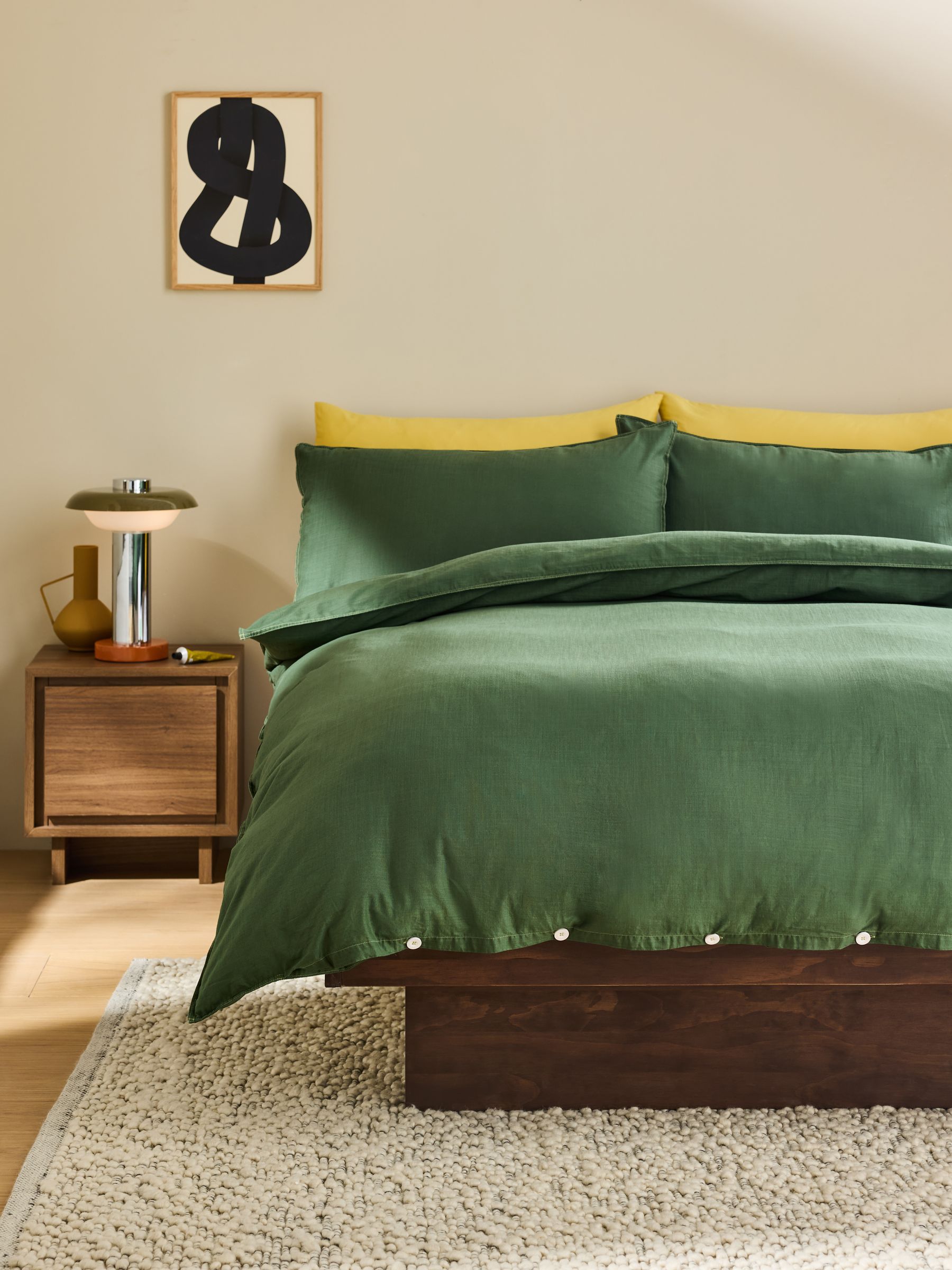 100% Cotton Textured Duvet Cover and Pillowcase Set in Forest Green