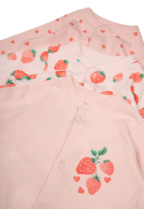 Baby Girls 3pk Pink Strawberry Sleepsuits
