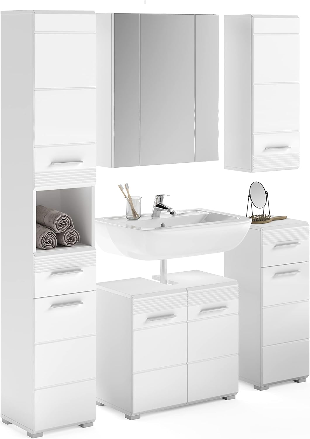 Furnilux Linus badkamercombinatie 5-delig wit / wit hoogglans - 150cm x 182cm x 34cm