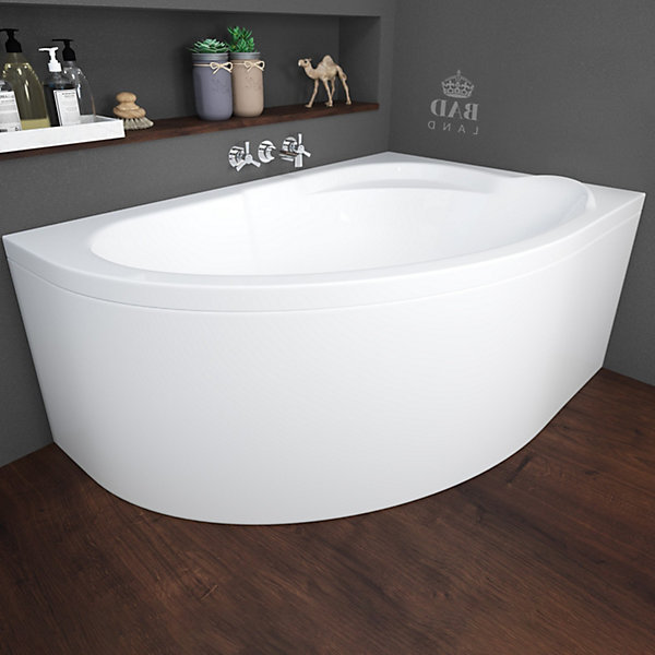 Baignoire asymétrique 130 x 85 Droite STANDARD acrylique blanc   avec Tablier   Pieds   Vidage à chromé