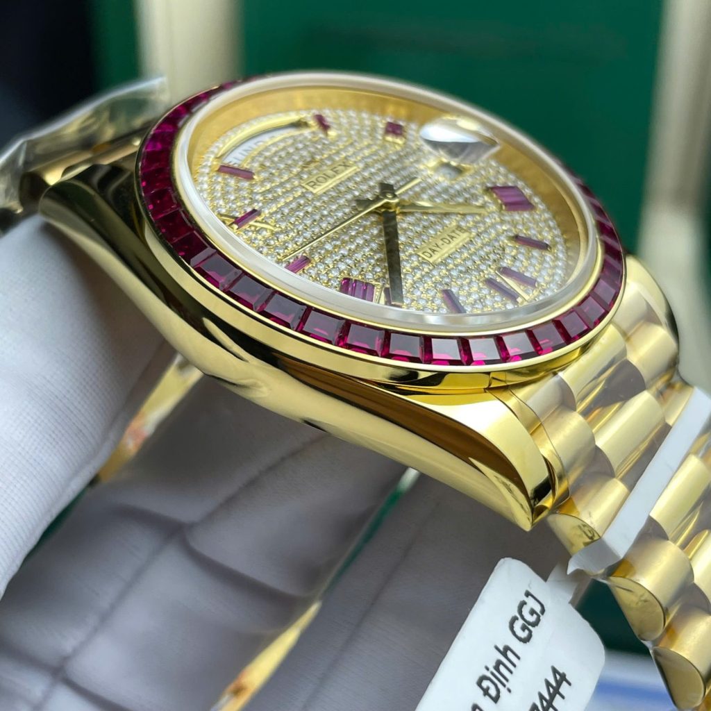Rolex Day-Date YG Plated Gem-set Bezel Diamond Dial 40mm Super Clone