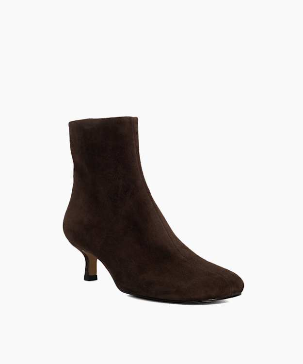 Orina Brown - Asymetric Kitten Heel Suede Ankle Boots