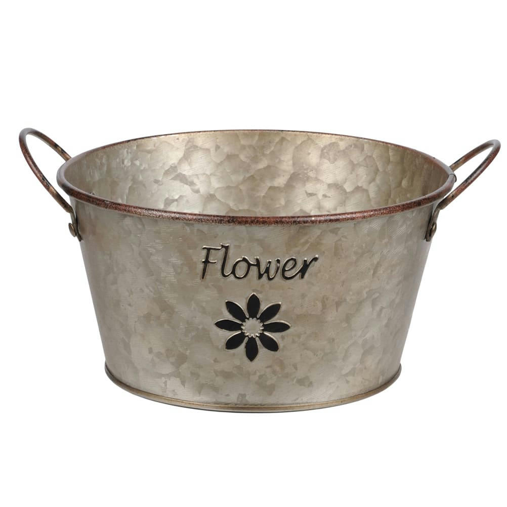 FLOWER - Cache pot de fleurs en métal aspect zinc H9cm