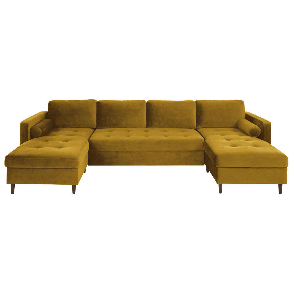 Olivia - Canapé panoramique convertible 7/9 places en velours jaune