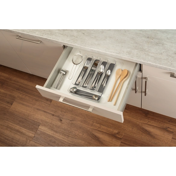 Besteckkasten, Kunststoff, transparent/grau