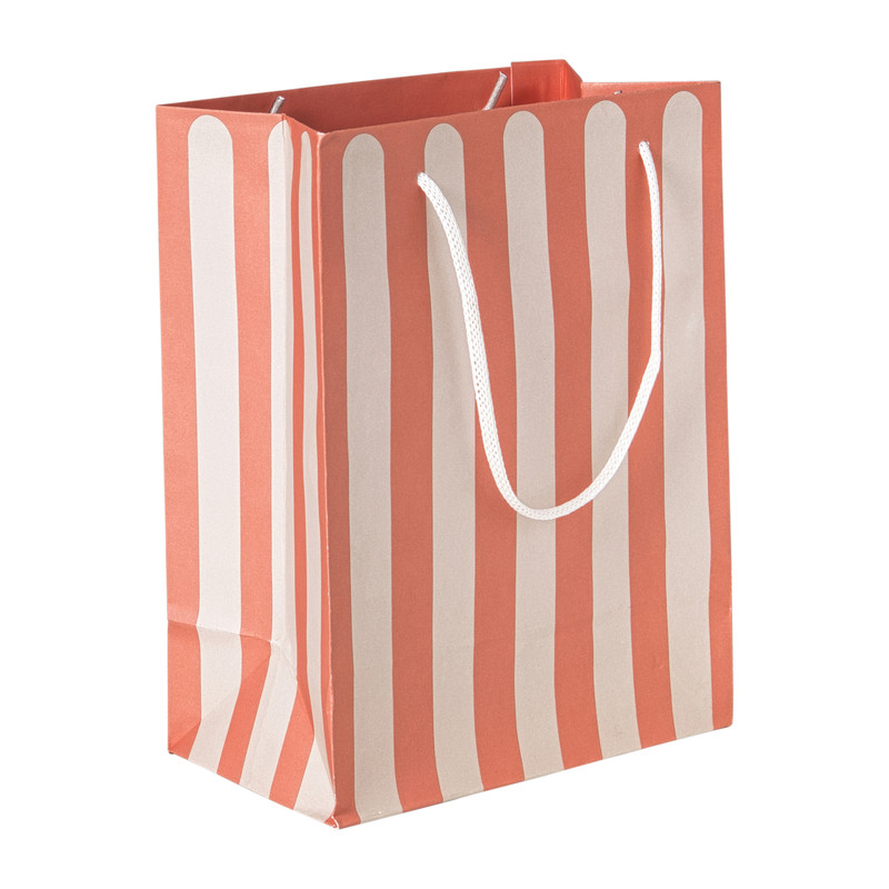 Cadeautasje streep - rood/beige - 22.9x17.5x10 cm
