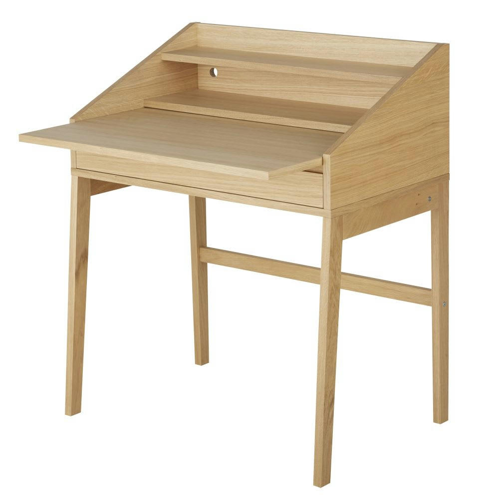 Larsen - Bureau pupitre beige 1 niche et plateau coulissant