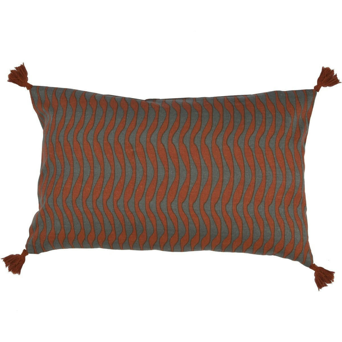 ZIGZAG - Housse de coussin coton  50x30 rouge brique / gris foncé