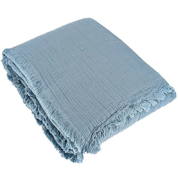 Dessus de lit 230x250 cm BREHAT 100% gaze de coton bleu orage