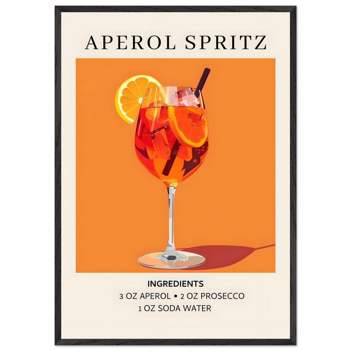 Artfulprints Poster met Lijst Aperol Spritz - Ingrediënten  - 70x100 cm - Oranje