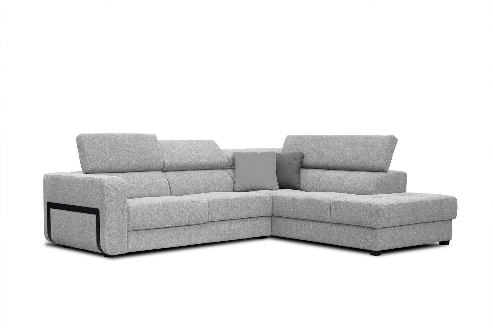 BERGO - Canapé d'angle droit 5 places en tissu gris clair avec coussins déco