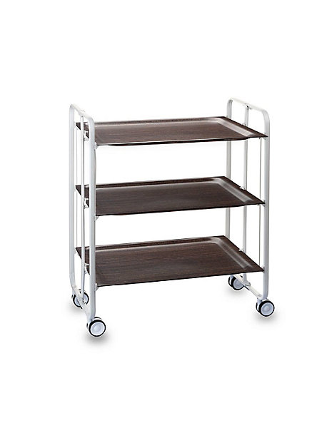 Desserte pliante BAUHAUS avec roulettes, Structure blanche, 3 niveaux, 3 positions
