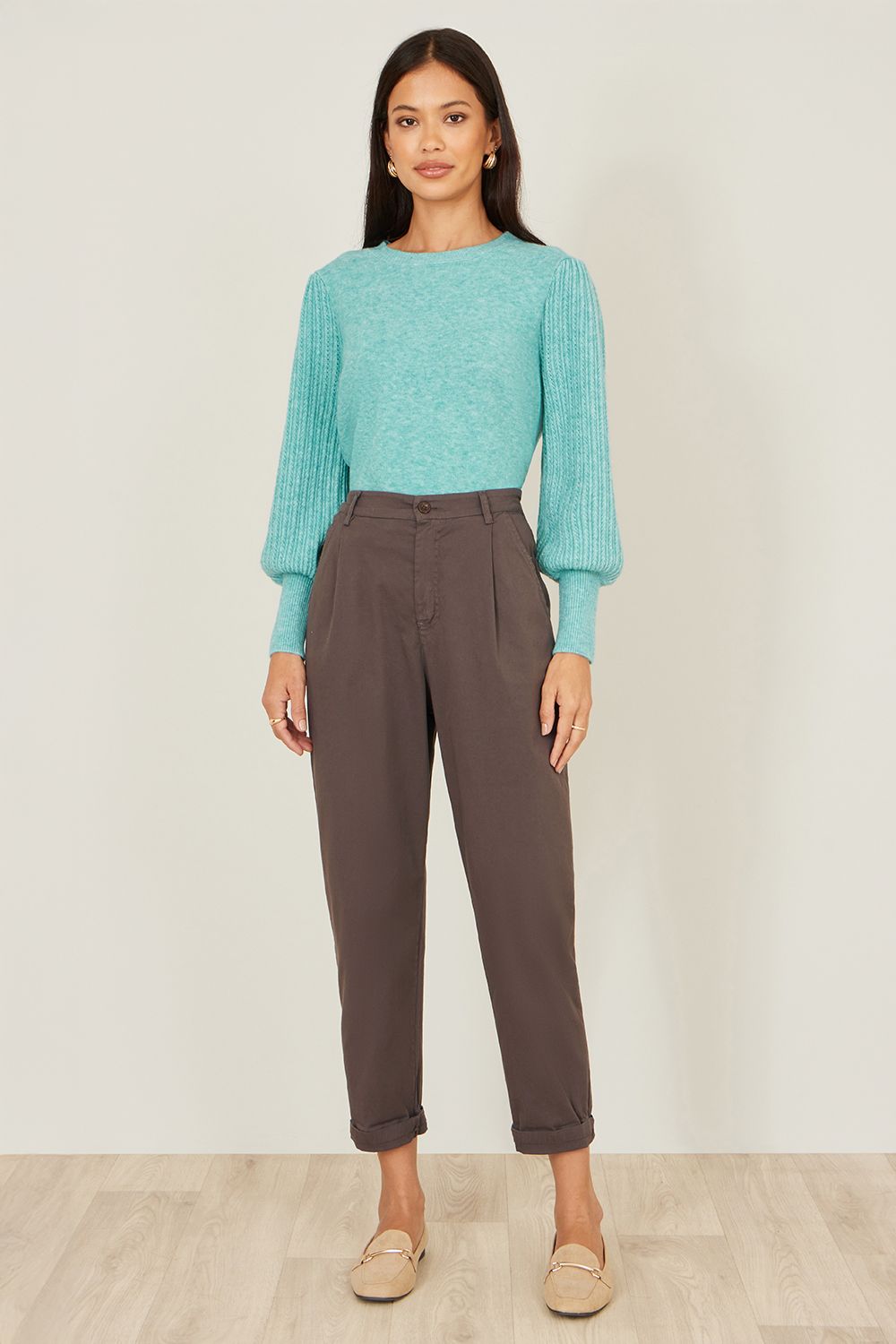 Yumi Brown Cotton Canvas Chino Trousers