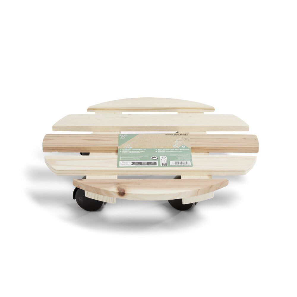 Porte plante bois rond avec roulettes Ø30 cm