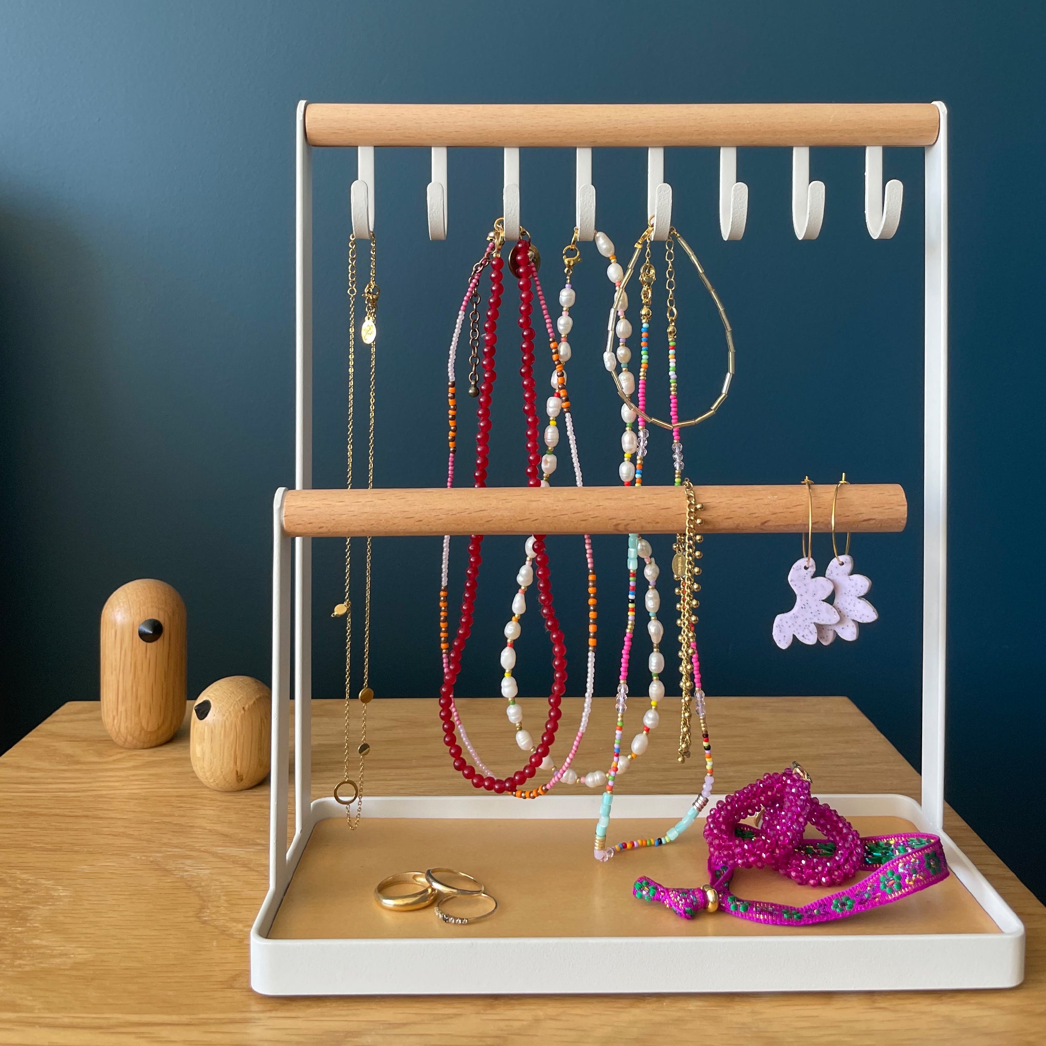 LYVION Sieradenrekje staal en hout - Wit