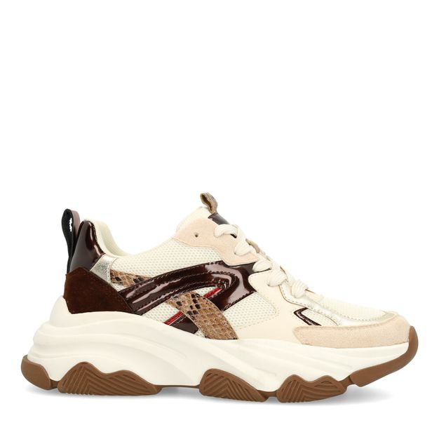 Beige sneakers met snake print details