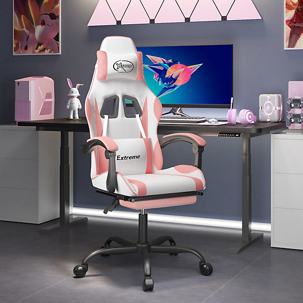 Chaise de jeu avec repose-pied Blanc et rose Similicuir vidaXL