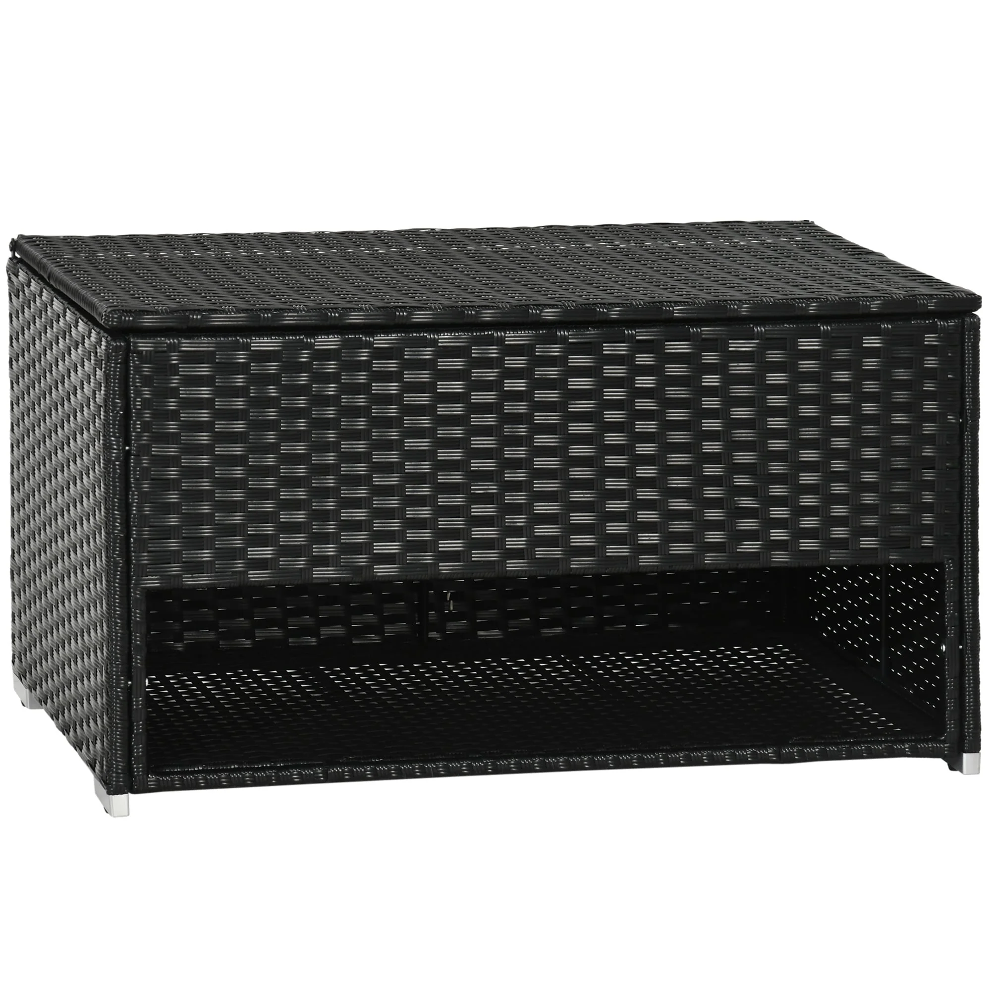 Outsunny Outdoor Deck Box & Shoe Storage, PE Rattan Wicker Towel Rack with Liner for Indoor, Outdoor