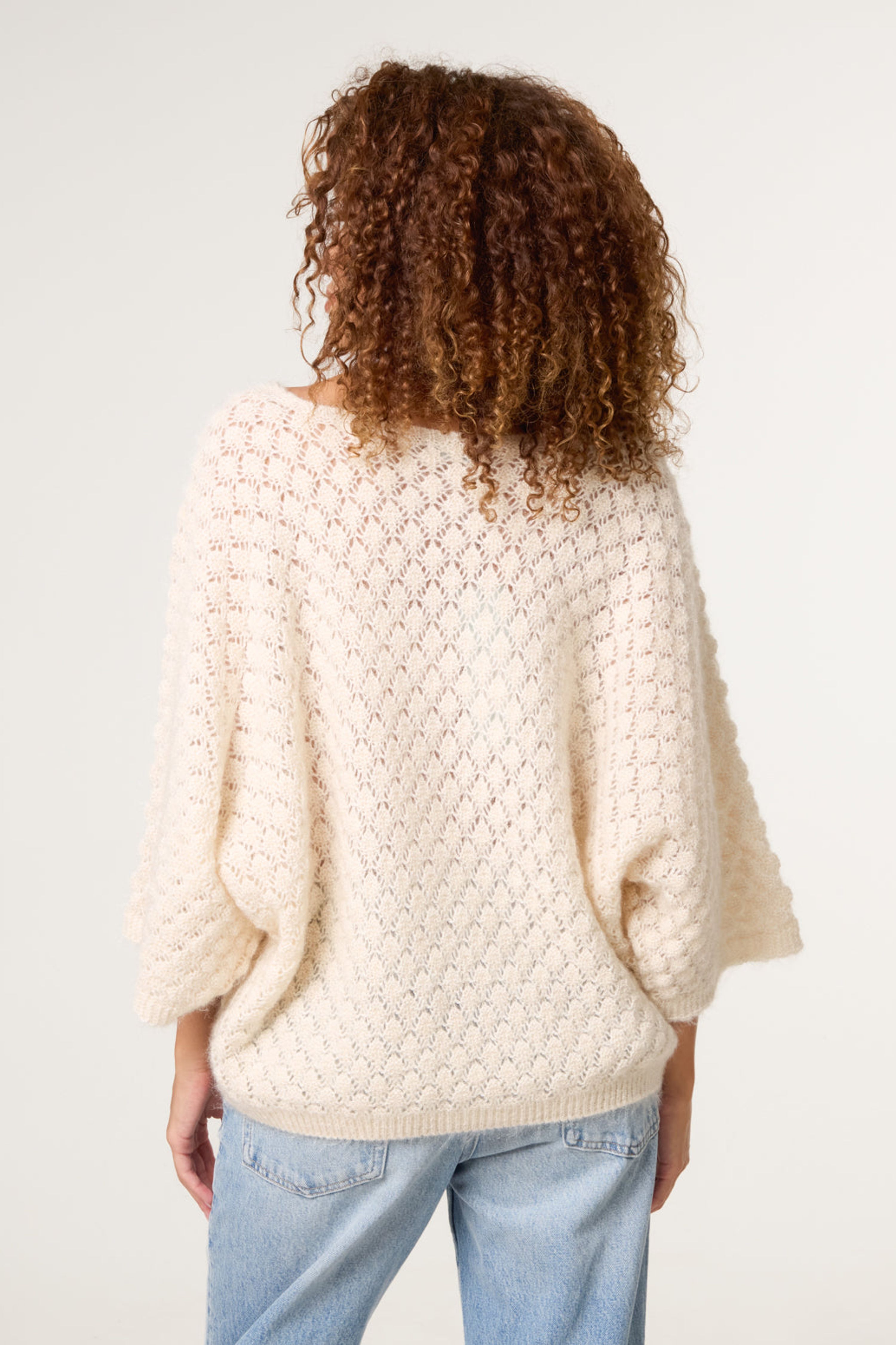 Blue Vanilla Beige Pointelle Knit Batwing Jumper