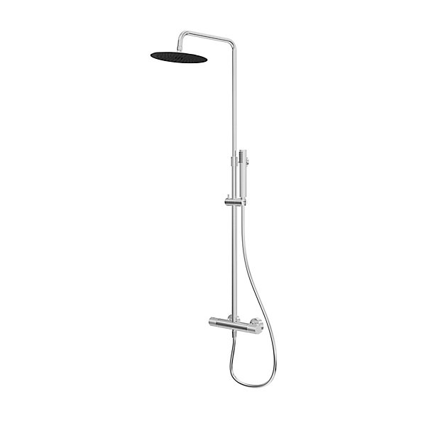 Colonne de douche thermostatique   barre réglable   douchette   flexible, chrome, GoodHome Owens