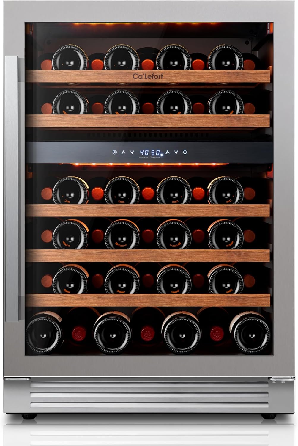 Ca'Lefort Wine Fridge & Cooler - 24 Inch 52 Bottle Wine Cooler Refrigerator, 40-65°F Dual Zone Wine Refrigerator Glass Door, 3 LED Built-in or Freestanding Fridge for Home/Bar/Kitchen (5.65 cu.ft)