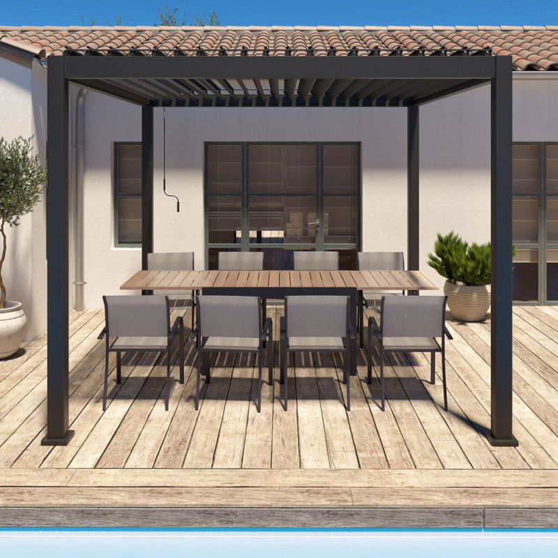 Pergola bioclimatique Caly en aluminium grise 3,01 x 3,01 x 2,5 m