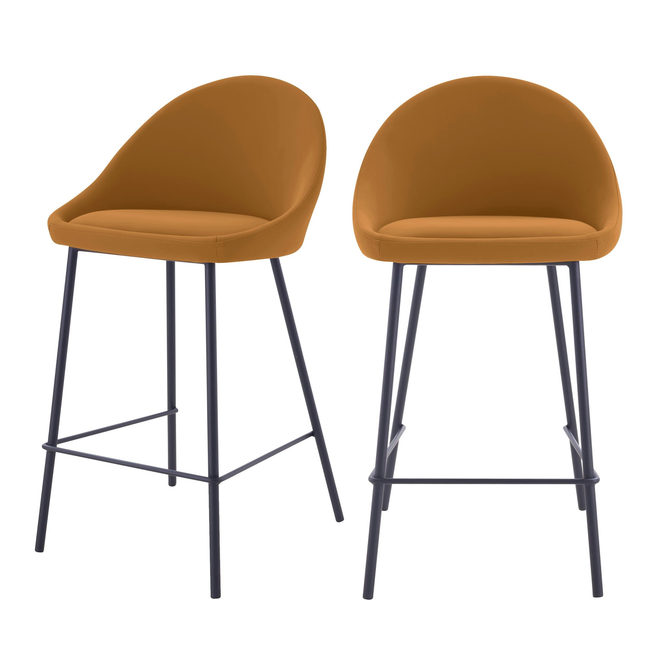 MISTY - Chaise de bar mi-hauteur 65cm cuir synthétique cannelle (x2)