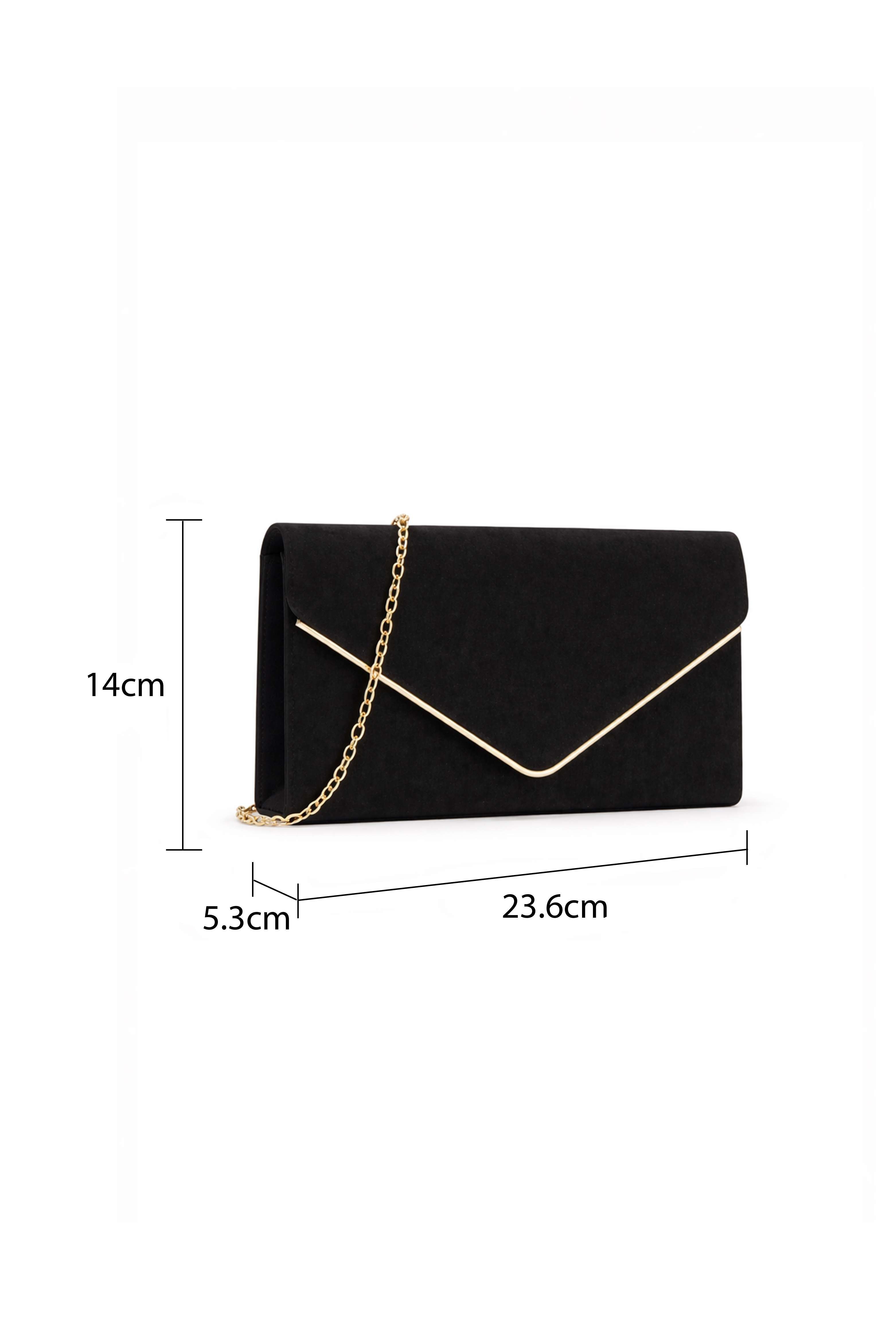 Kitise V Shape Envelope Faux Suede Clutch Evening Bag with Metal Trim