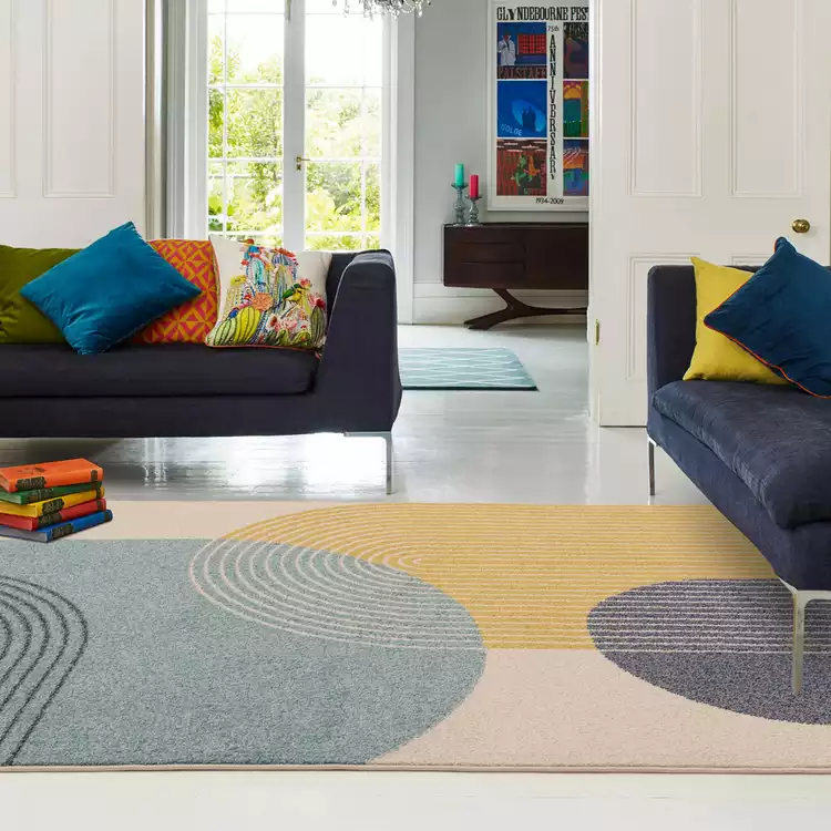 Asiatic Muse Retro Blue Cut Pile Rug - 80x150cm