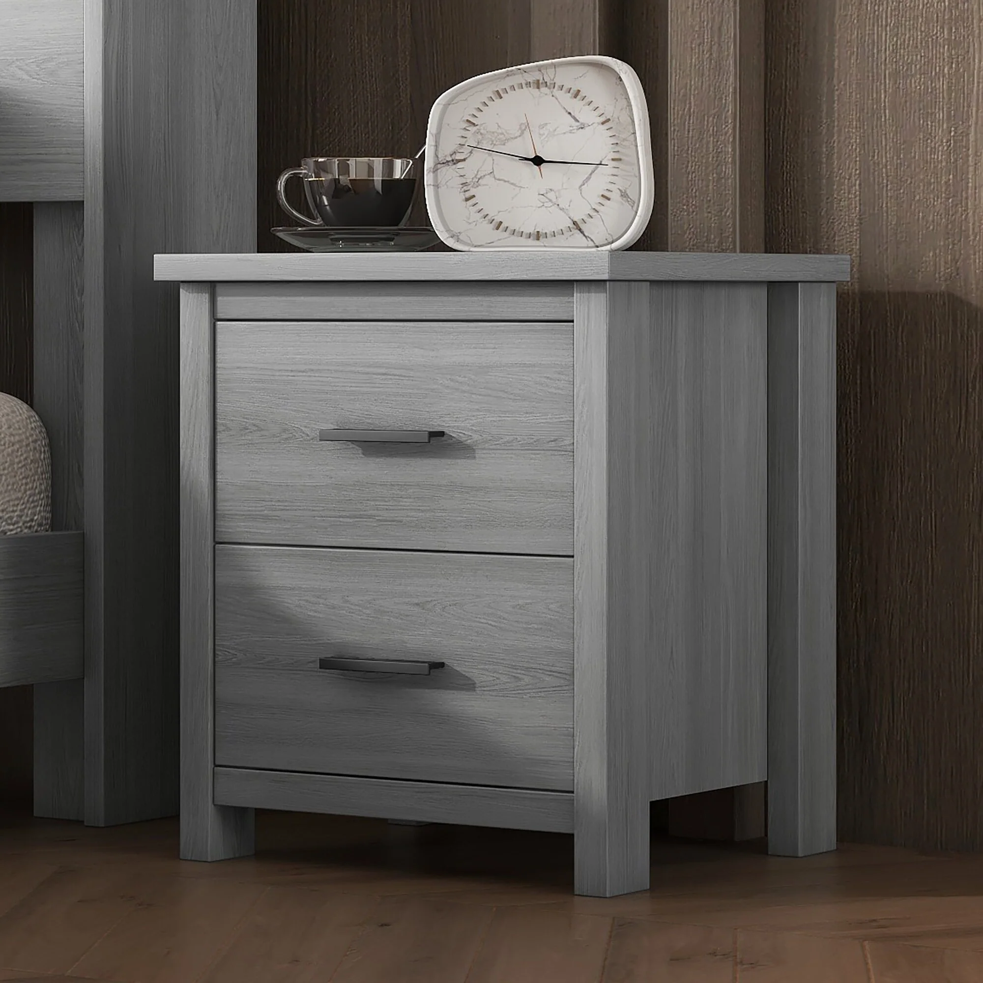 Retro 2-Drawer Wooden Bedside Table, Simple and Elegant, Large Storage Space, Suitable for Bedroom Storage Decoration