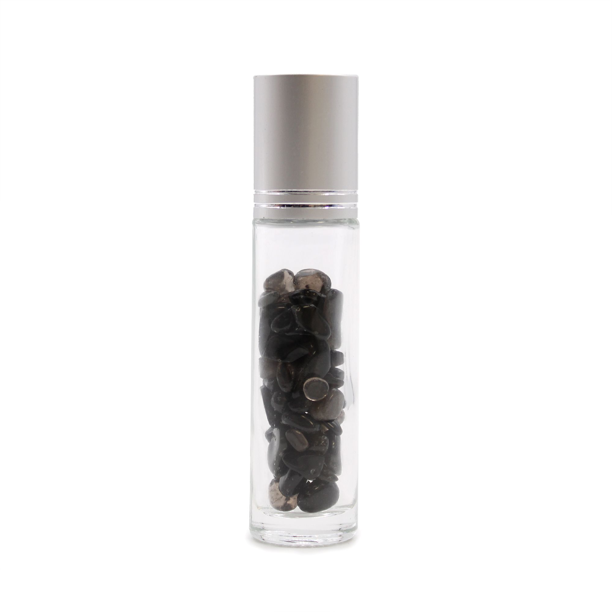KDMD Gemstone Essential Oil Roller Bottle - Black Tourmaline - Silver Cap