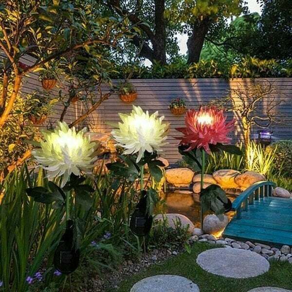 (30% off)-Spring Artificial Chrysanthemum Solar Garden Stake Lights