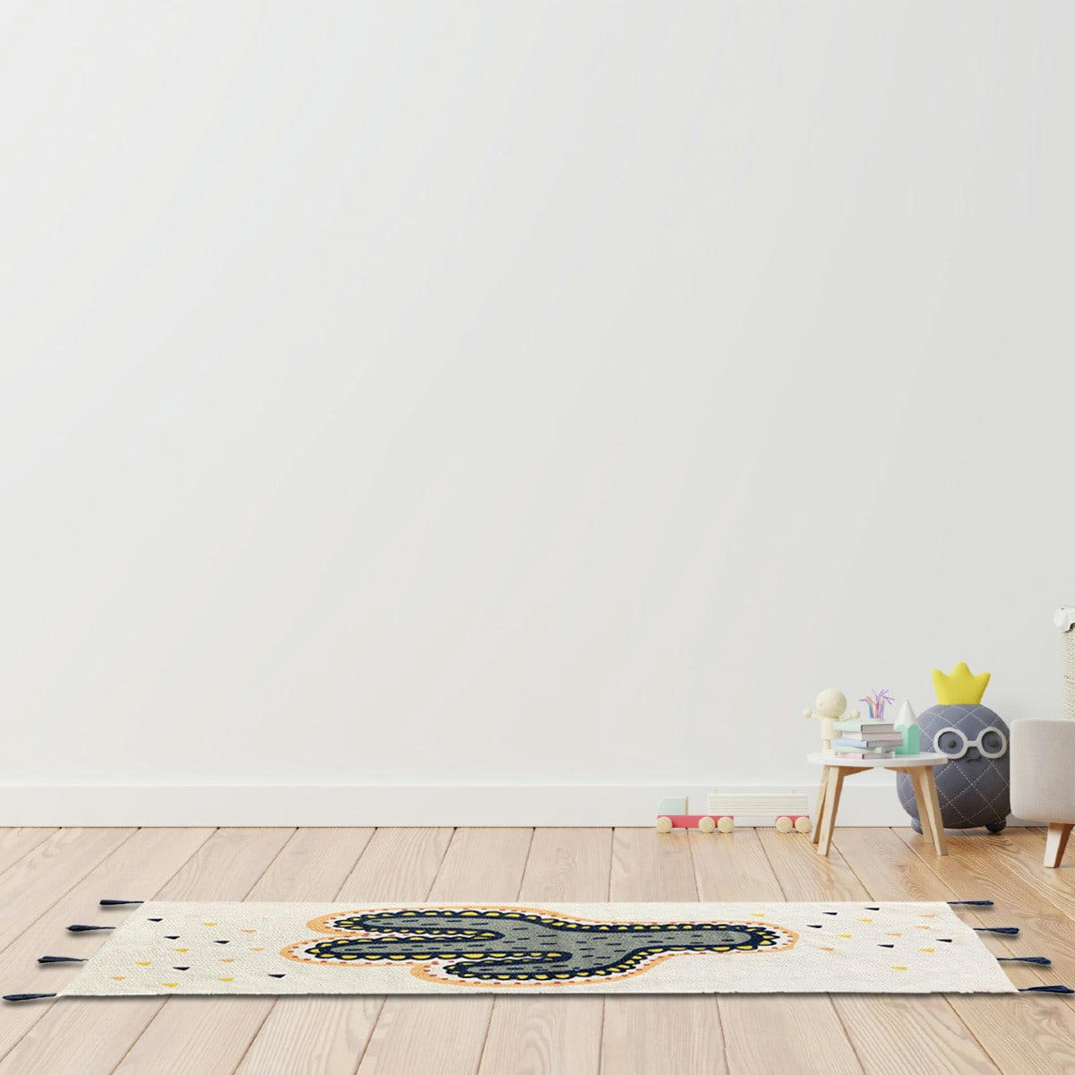 LALAMA - Tapis coton imprimé blanc cactus 50x120cm