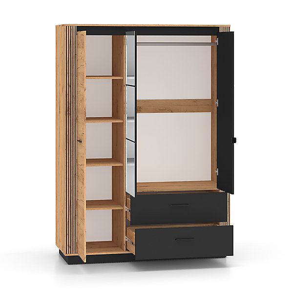 Armoire 3 portes 2 tiroirs Solal Bois et Noir