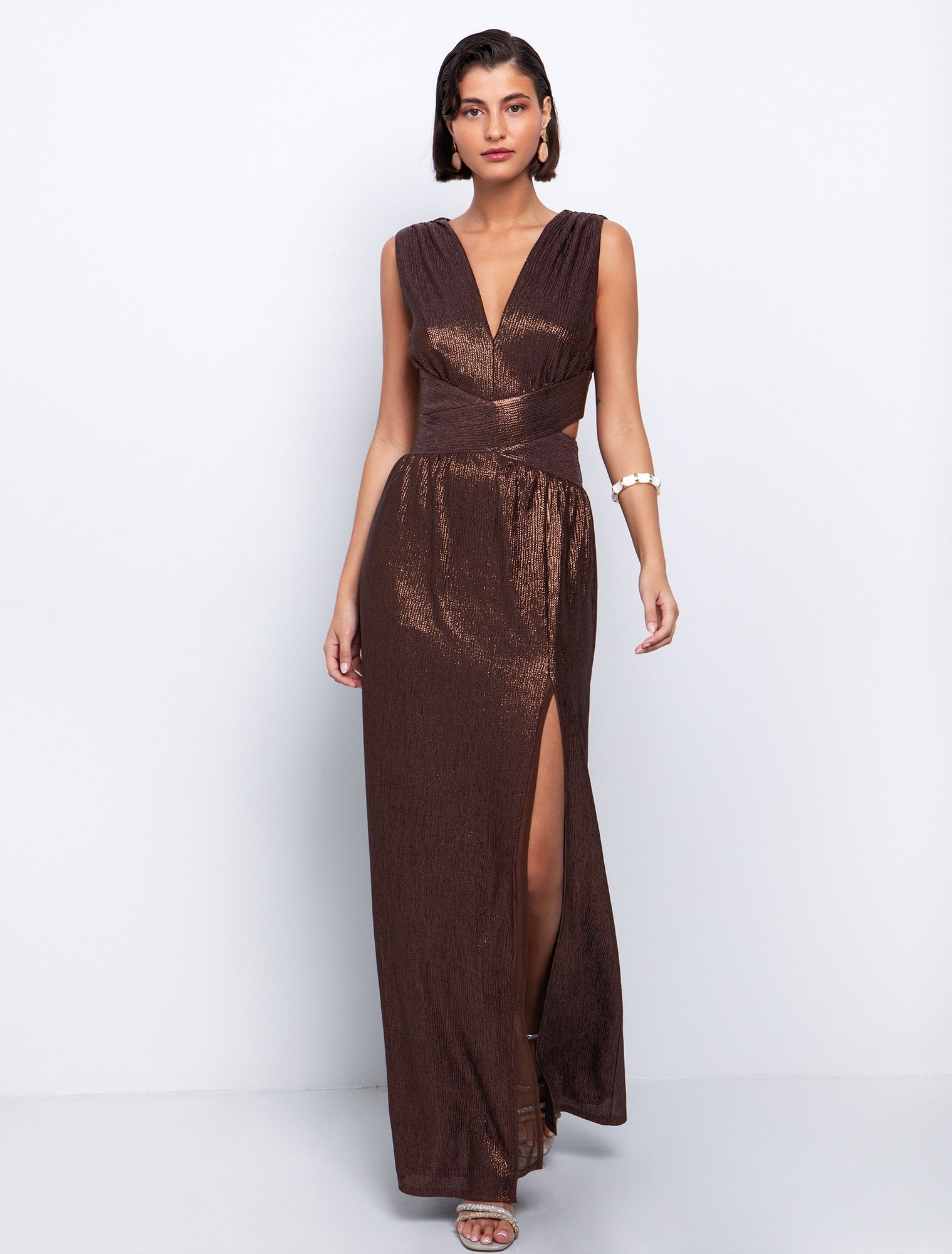 Lurex μάξι φόρεμα με cut out