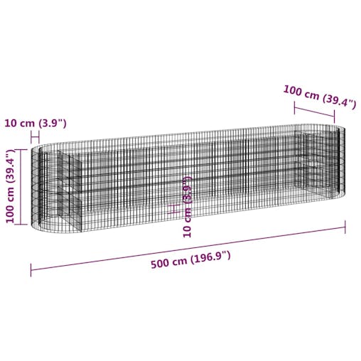 NNEVL Gabion Raised Bed Galvanised Iron 500x100x100 cm