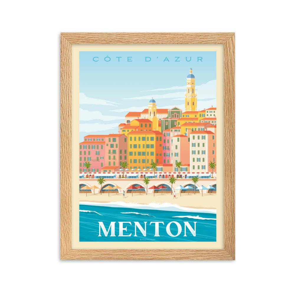 - Affiche Menton France avec Cadre (Bois) 21x29,7 cm